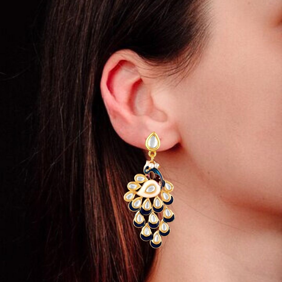 BDiva 18k Gold Plated Regal Peacock Drop Earrings with a Symphony of Royal Elegance