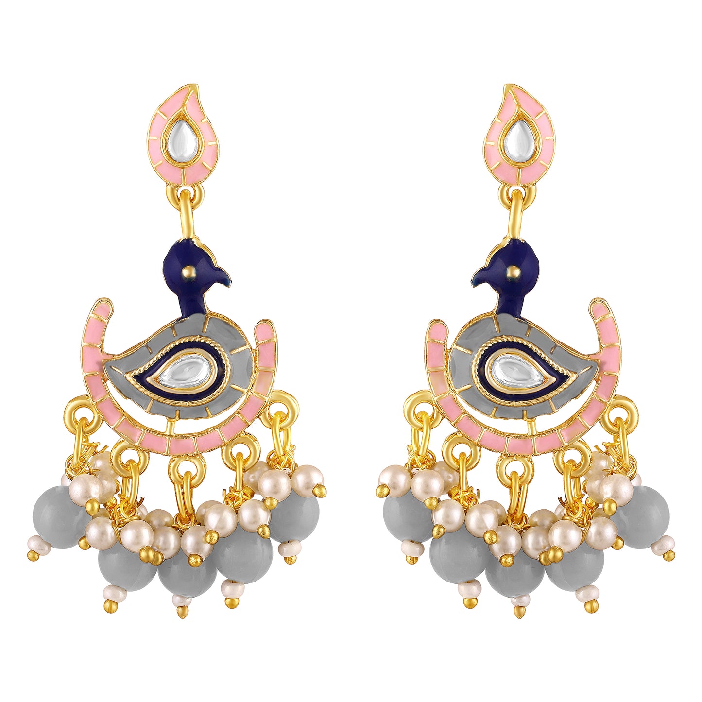 BDiva 18k Gold Plated Peacock Grace Drop Earrings with a Symphony of Colors and Elegance