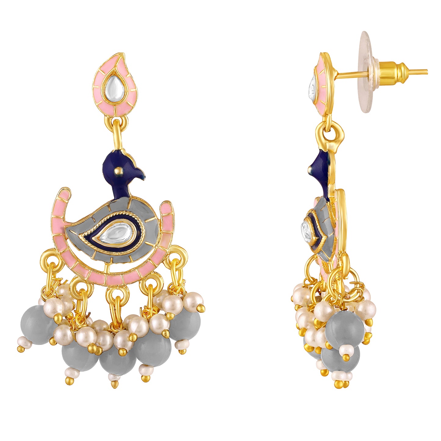 BDiva 18k Gold Plated Peacock Grace Drop Earrings with a Symphony of Colors and Elegance