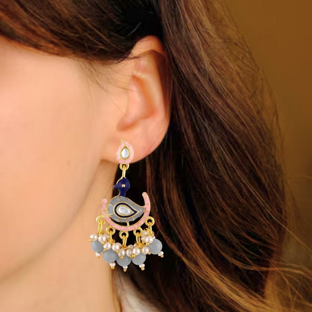 BDiva 18k Gold Plated Peacock Grace Drop Earrings with a Symphony of Colors and Elegance