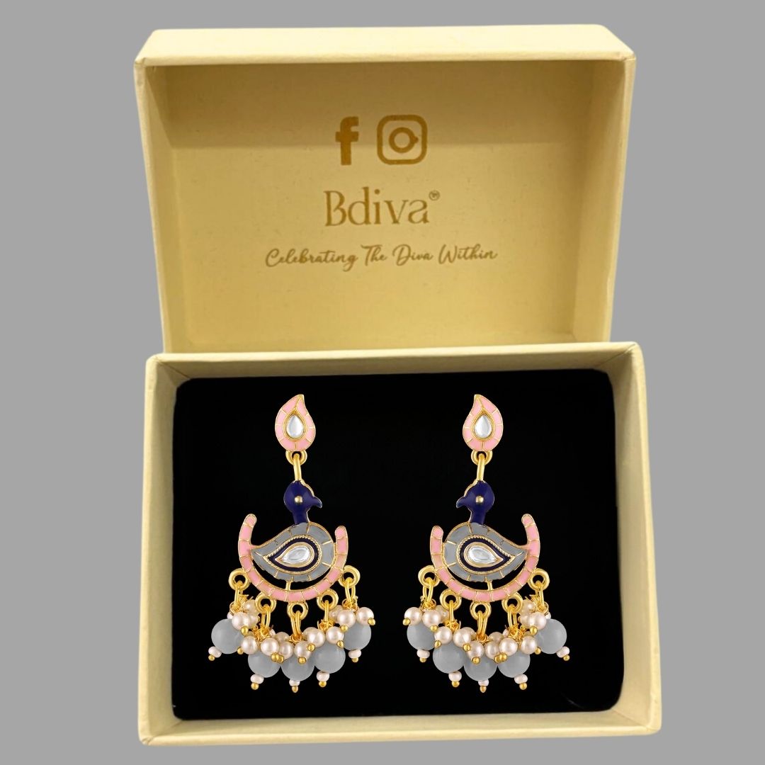 BDiva 18k Gold Plated Peacock Grace Drop Earrings with a Symphony of Colors and Elegance