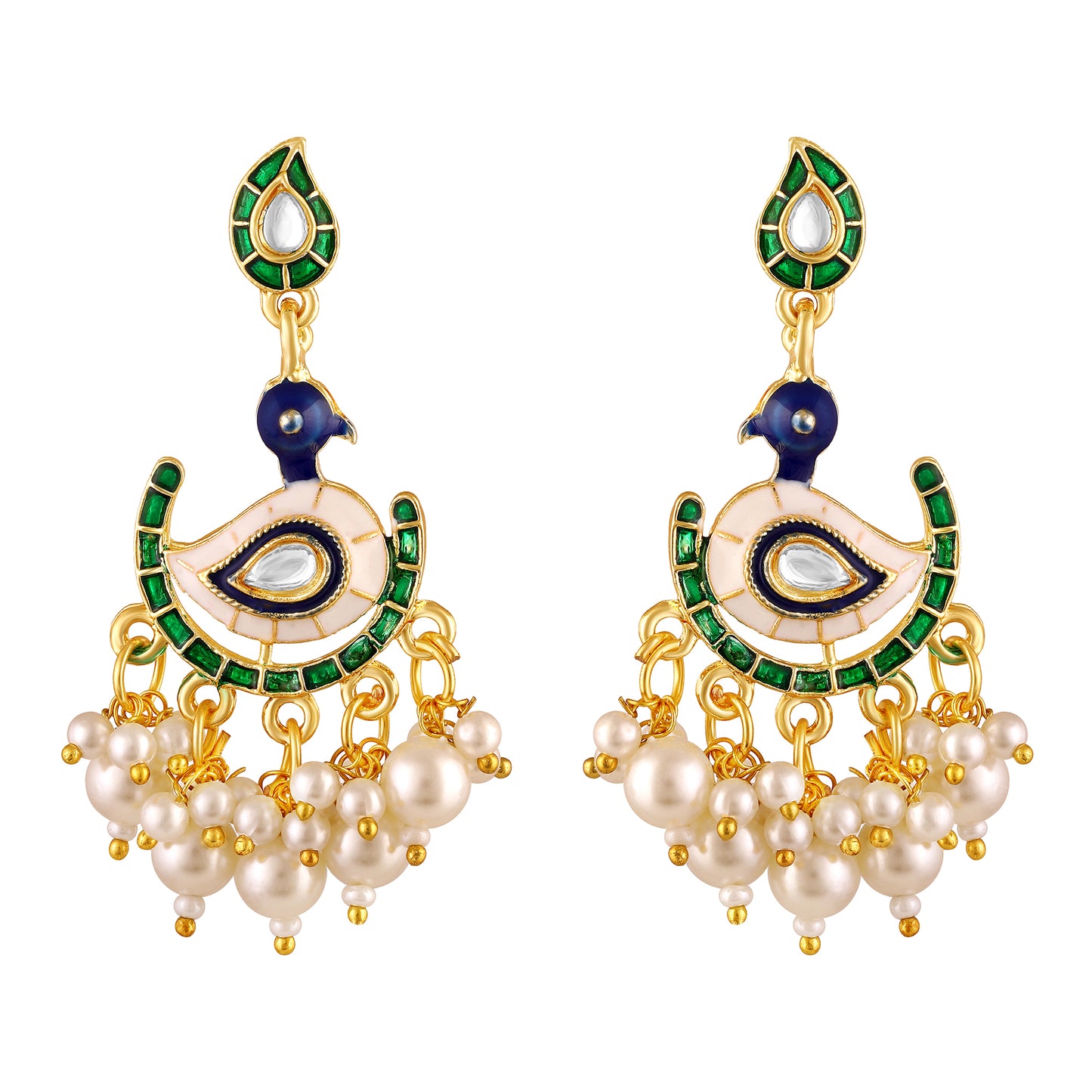 BDiva 18k Gold Plated Regal Peacock Pearl Drop Earrings with a Blend of Tradition and Modern Grace