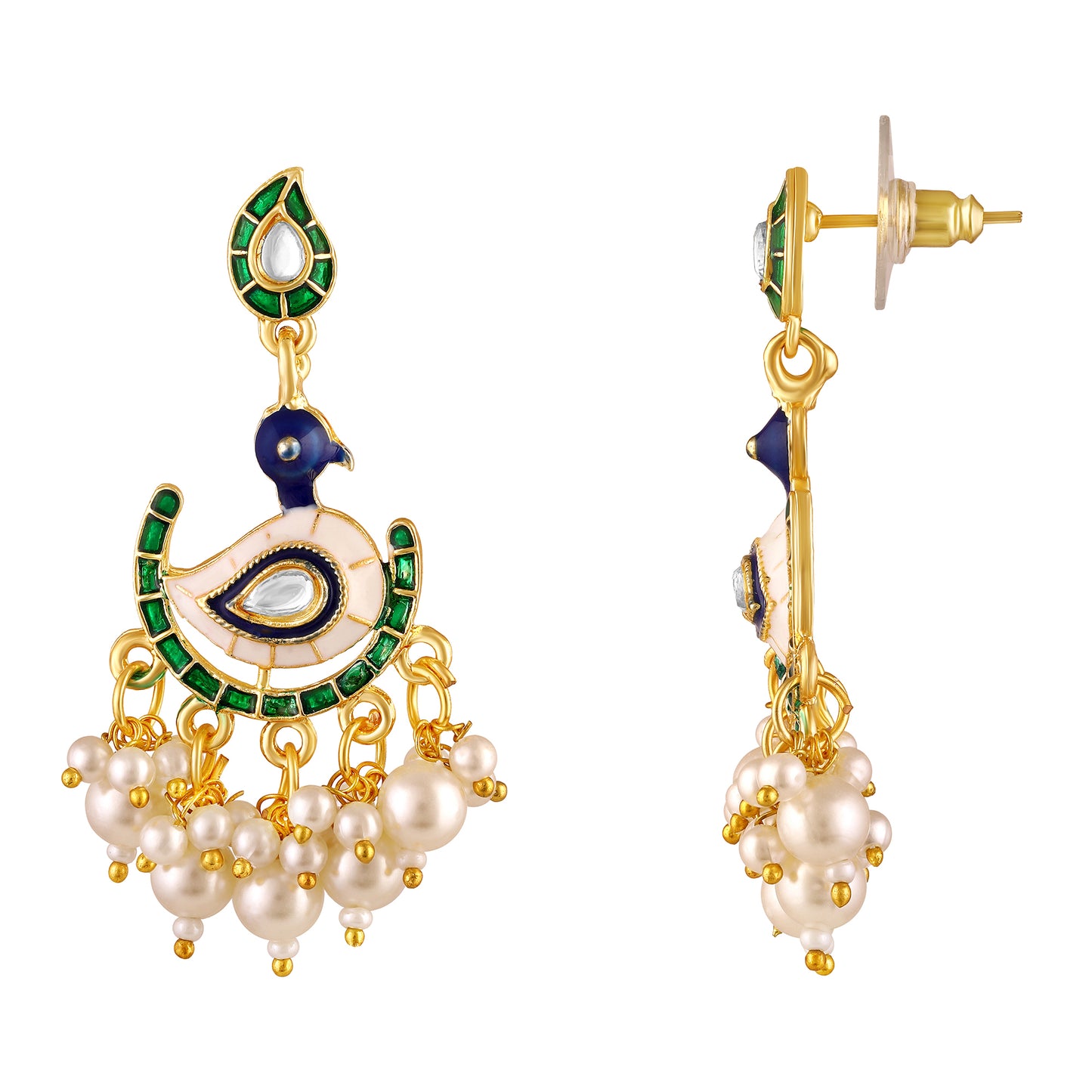 BDiva 18k Gold Plated Regal Peacock Pearl Drop Earrings with a Blend of Tradition and Modern Grace