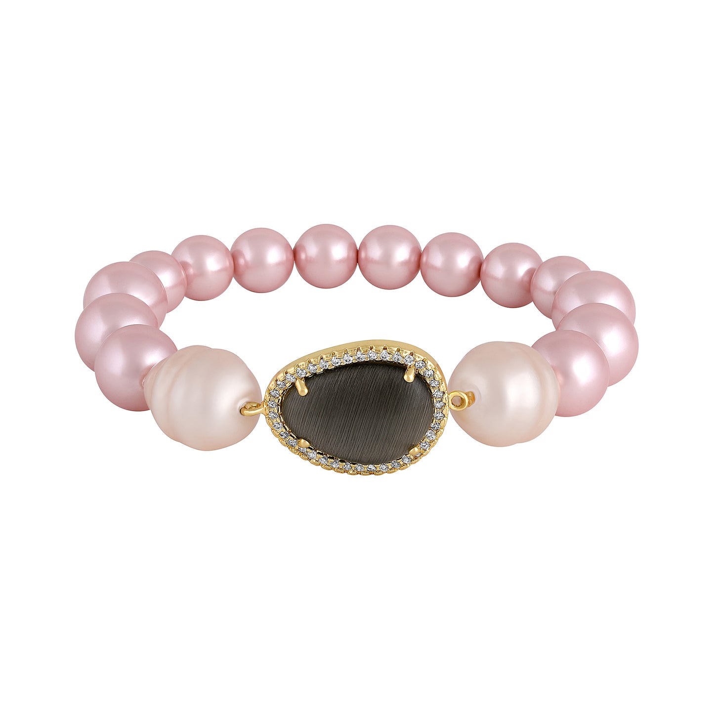 Bdiva Shell Pearl Bracelet with Grey Quart Stone.