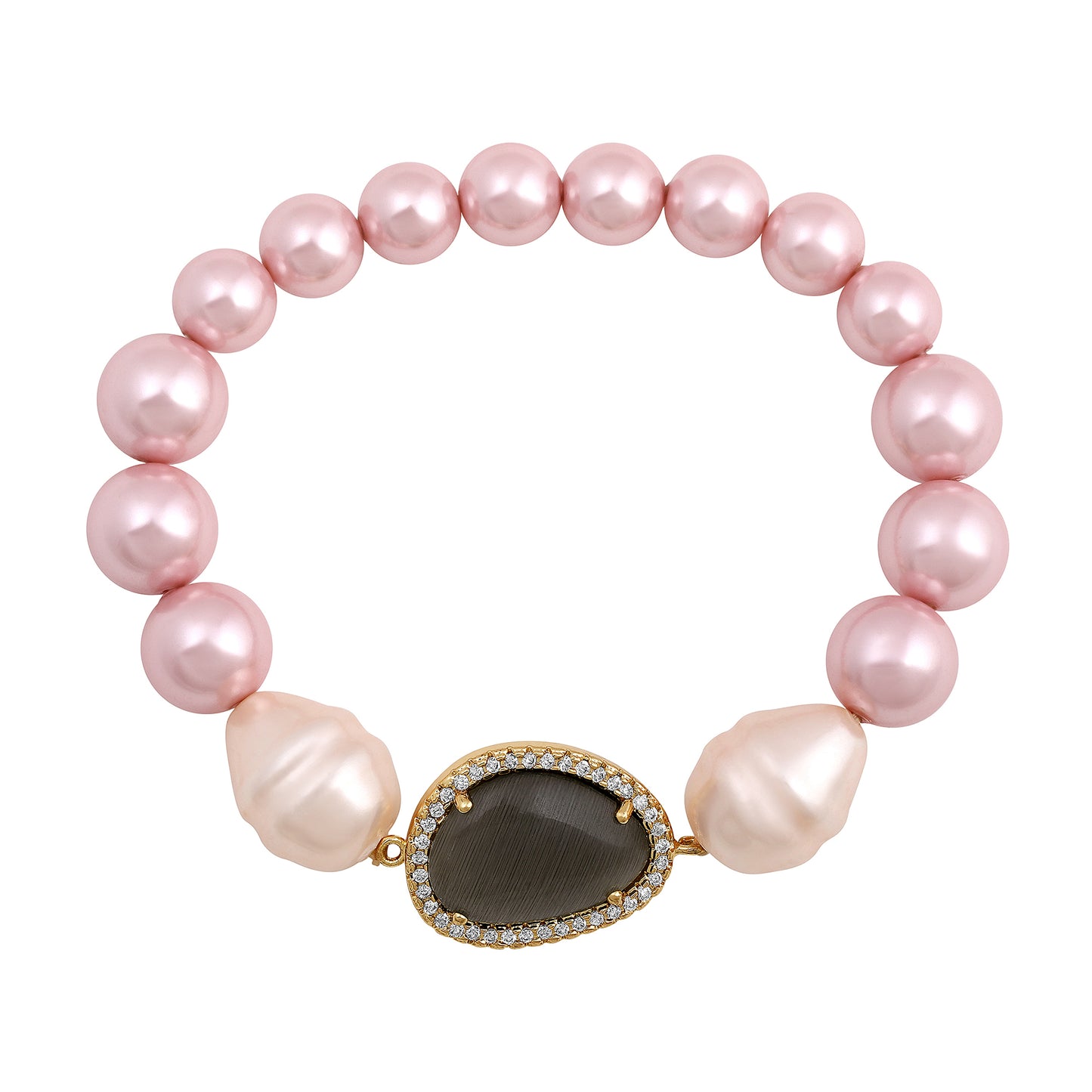 Bdiva Shell Pearl Bracelet with Grey Quart Stone.