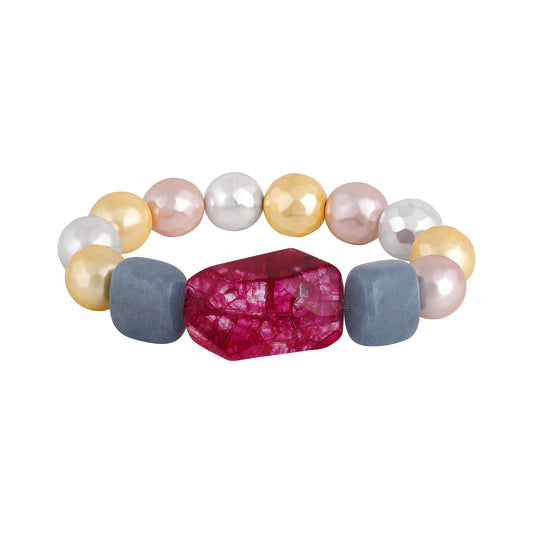 Bdiva Shell Pearl Bracelet with Ruby Pink Stone.