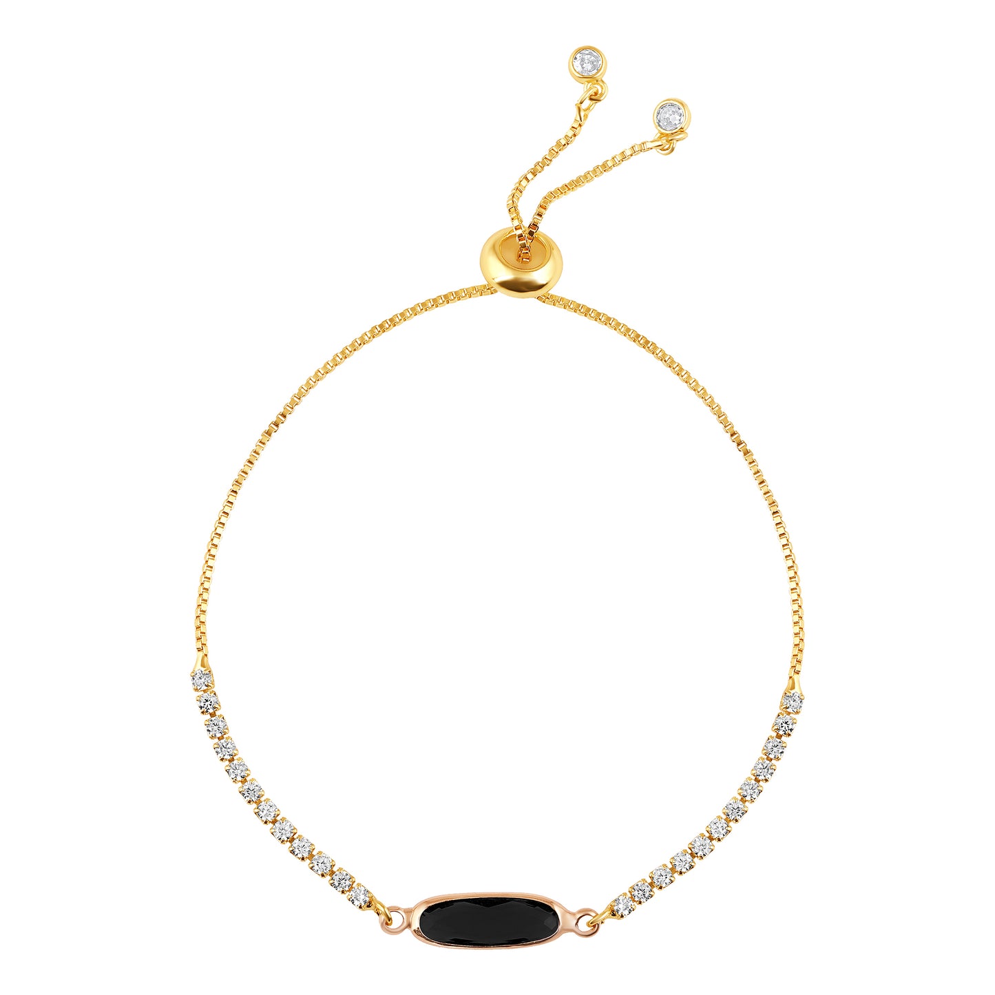 Bdiva 18k Gold-Plated Black Gemstone Adjustable Handmade Bracelet
