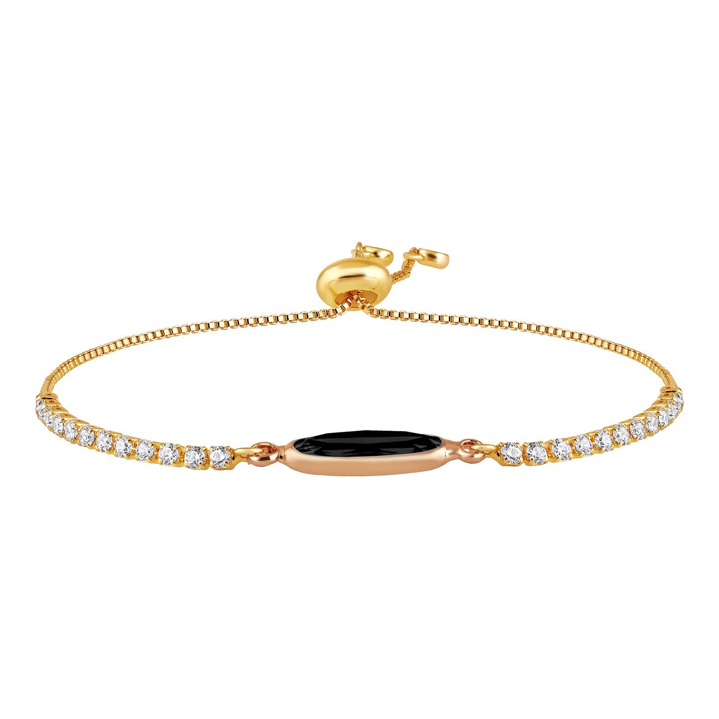 Bdiva 18k Gold-Plated Black Gemstone Adjustable Handmade Bracelet