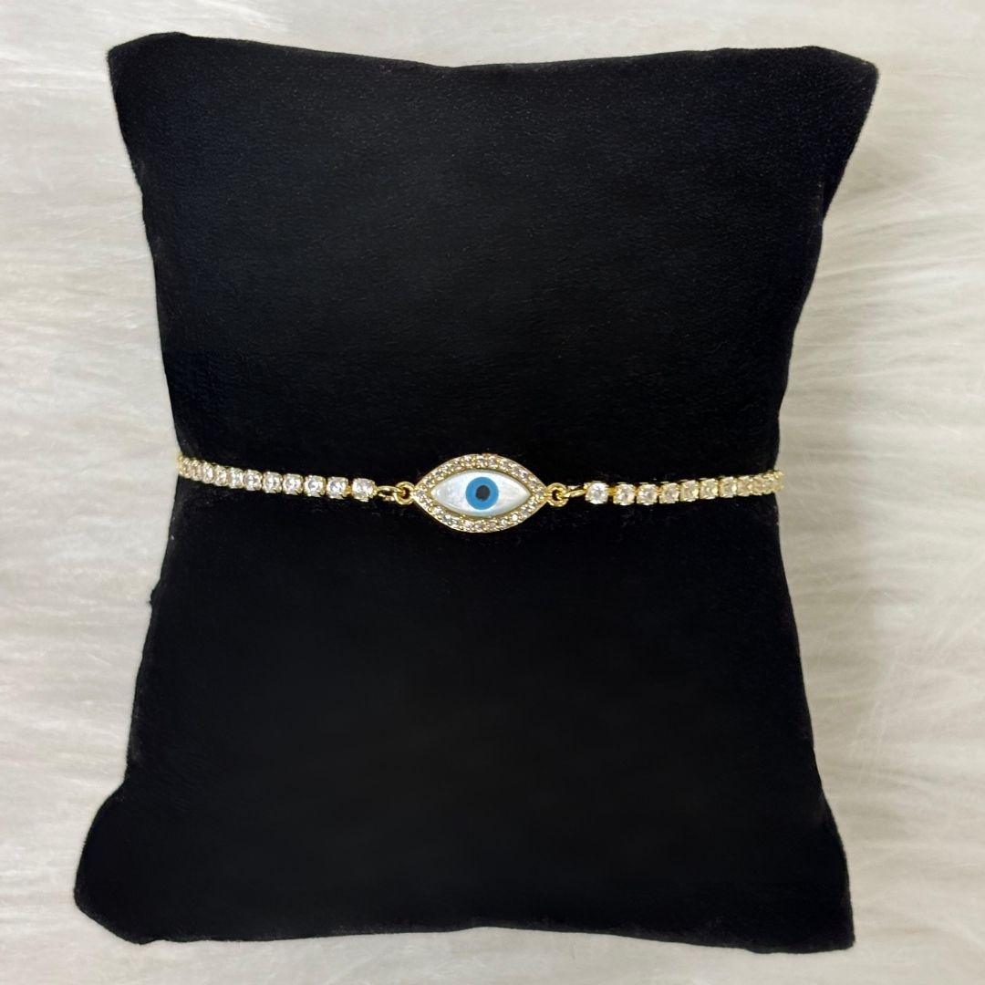 Adjustable Evil Eye Bracelet with Cubic Zirconia