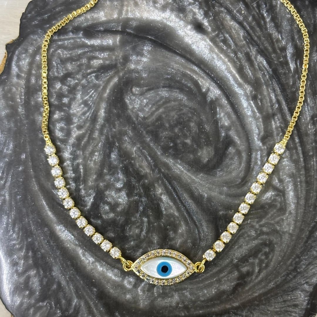 Adjustable Evil Eye Bracelet with Cubic Zirconia