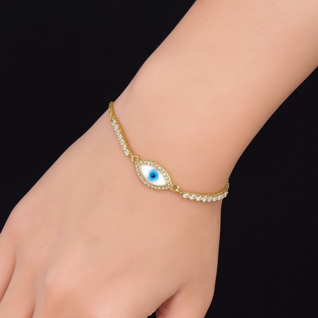 Adjustable Evil Eye Bracelet with Cubic Zirconia