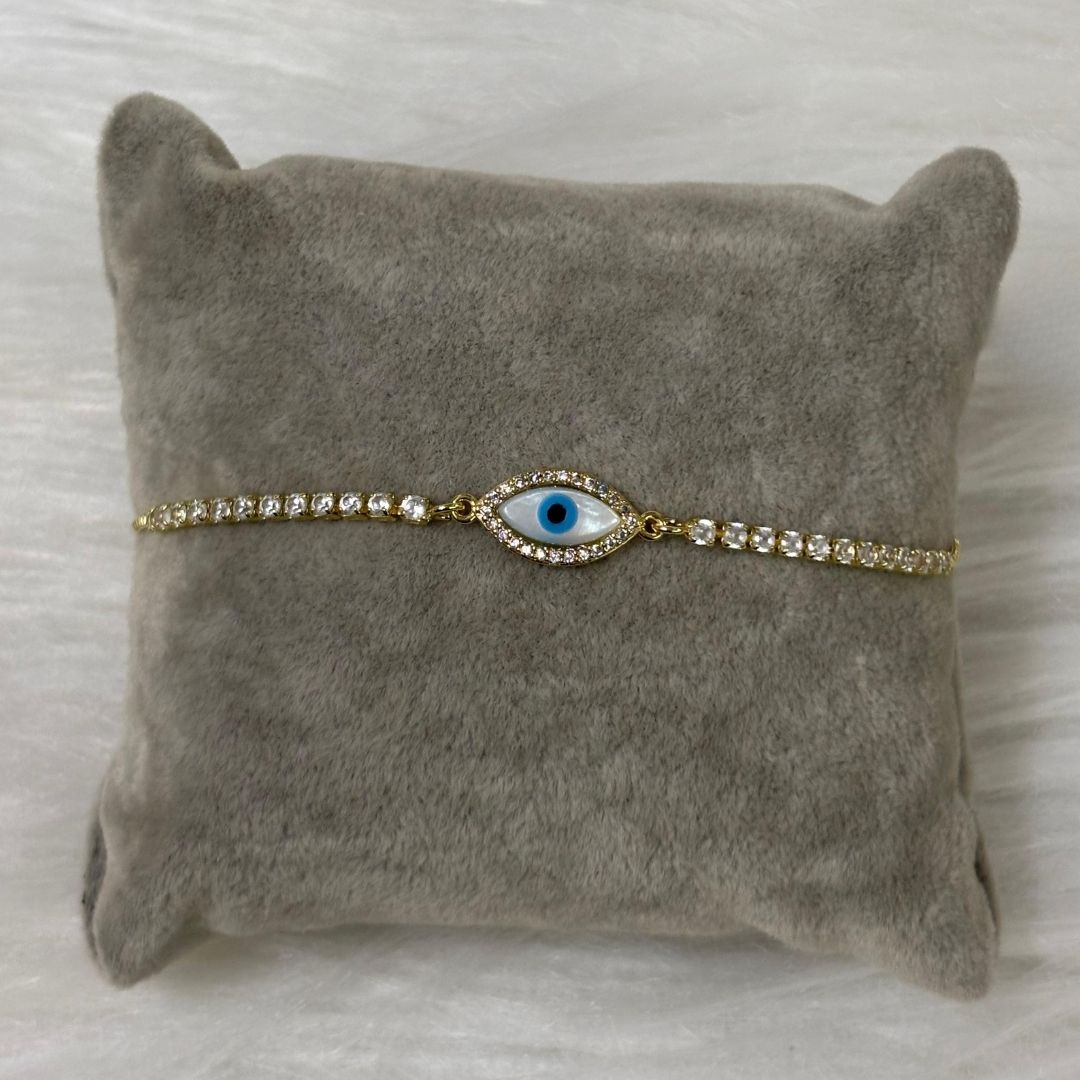Adjustable Evil Eye Bracelet with Cubic Zirconia