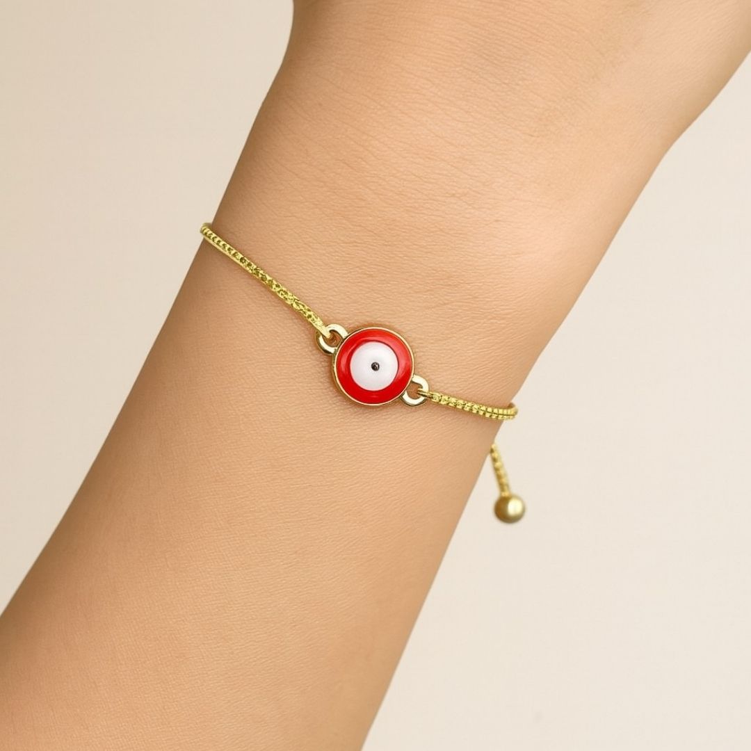Classic Round Gold-Plated Evil Eye Adjustable Bracelet