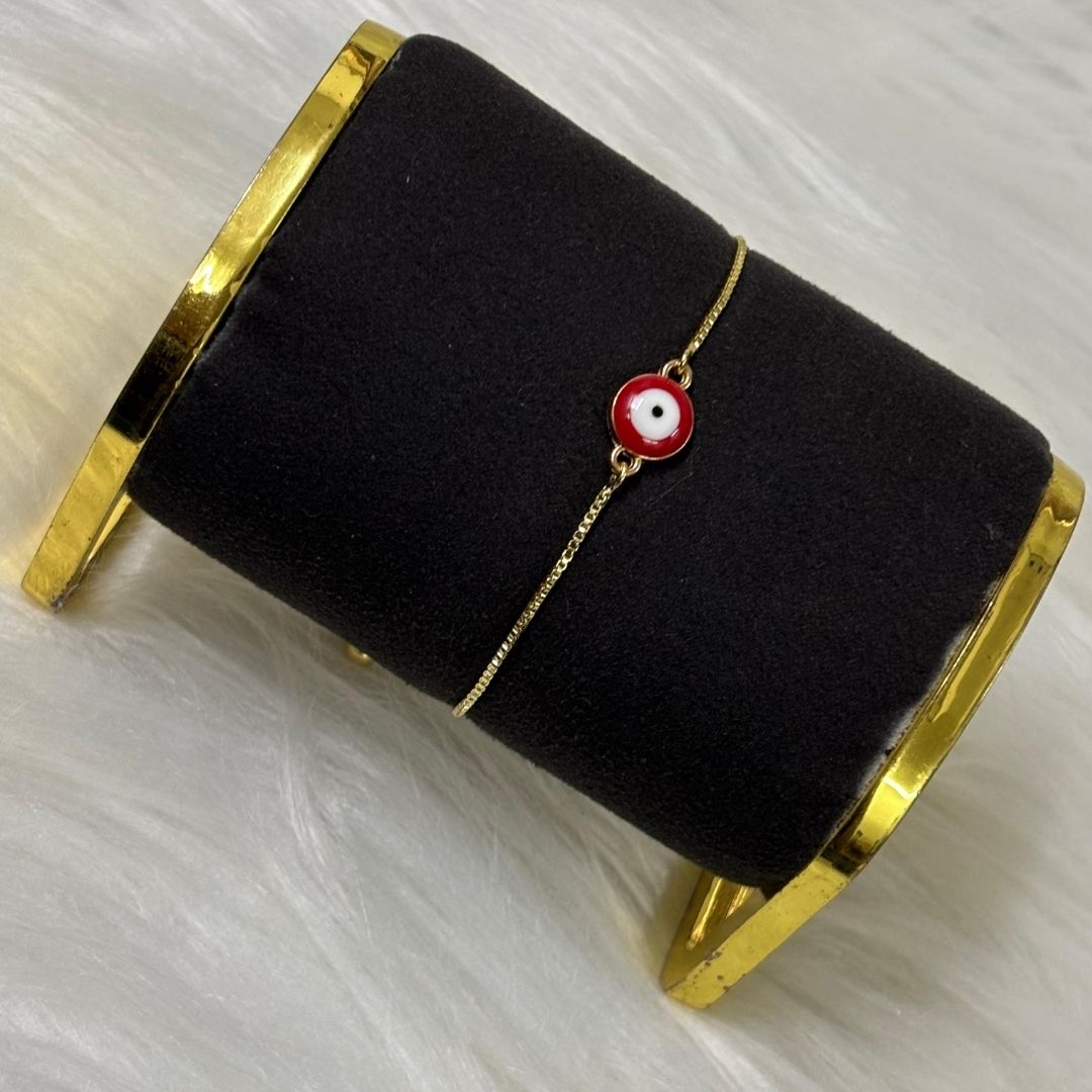 Classic Round Gold-Plated Evil Eye Adjustable Bracelet