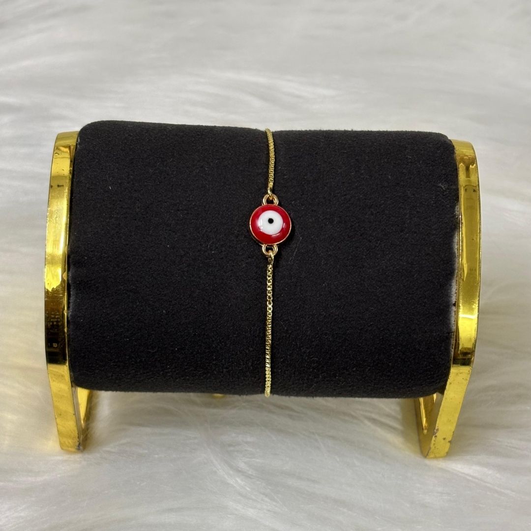 Classic Round Gold-Plated Evil Eye Adjustable Bracelet