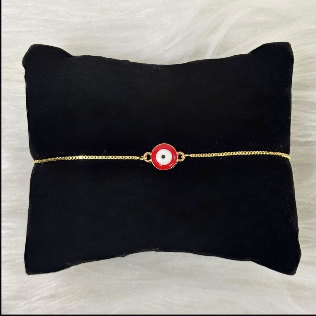 Classic Round Gold-Plated Evil Eye Adjustable Bracelet