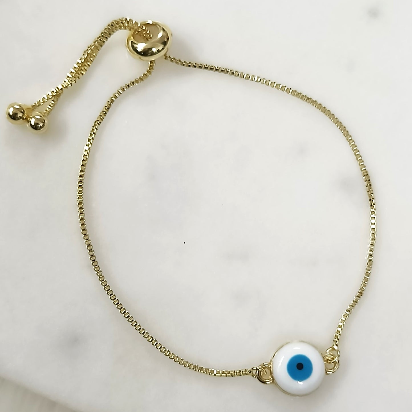 Bdiva Classic Round 18k Gold-Plated Evil Eye Adjustable Bracelet