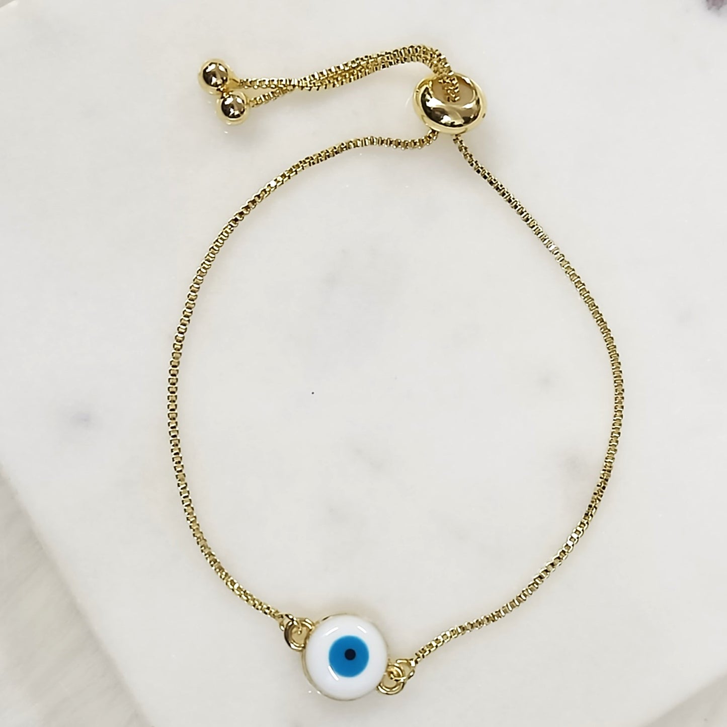 Bdiva Classic Round 18k Gold-Plated Evil Eye Adjustable Bracelet