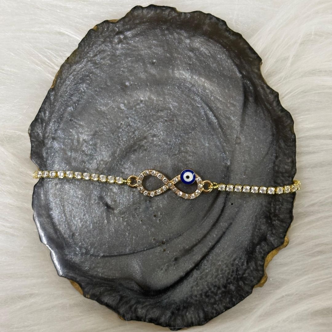 Adjustable Evil Eye Infinity Bracelet with Cubic Zirconia