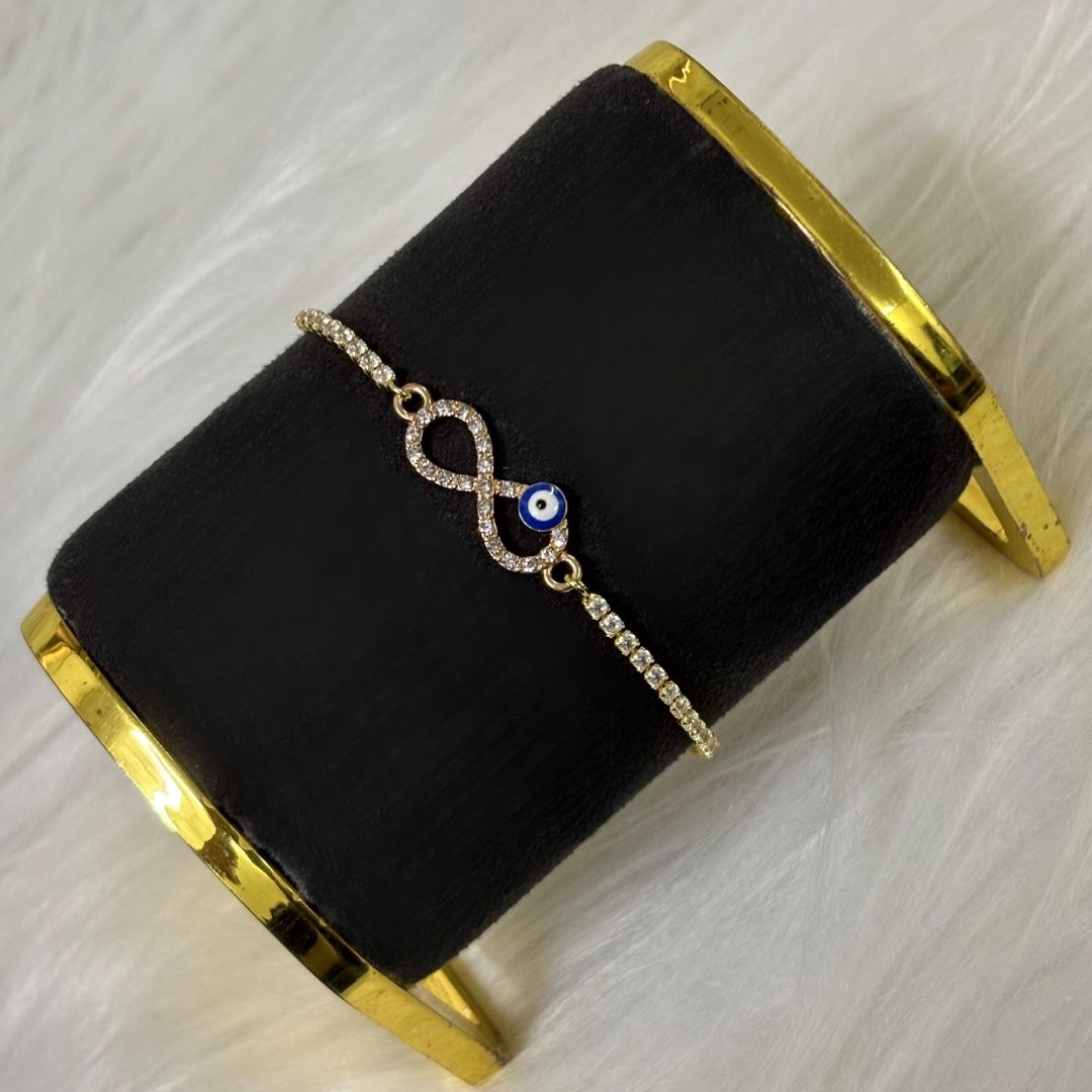 Adjustable Evil Eye Infinity Bracelet with Cubic Zirconia