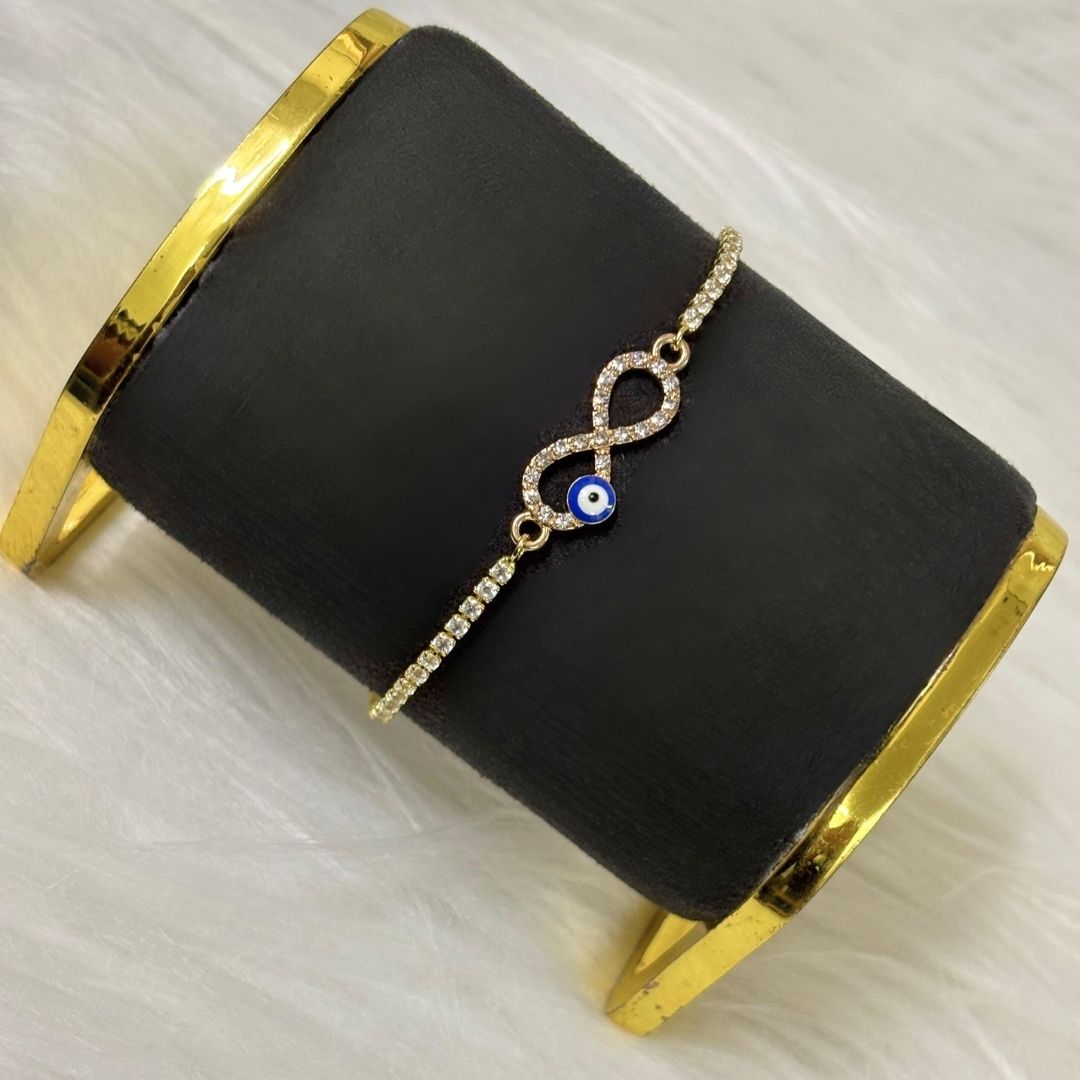 Adjustable Evil Eye Infinity Bracelet with Cubic Zirconia