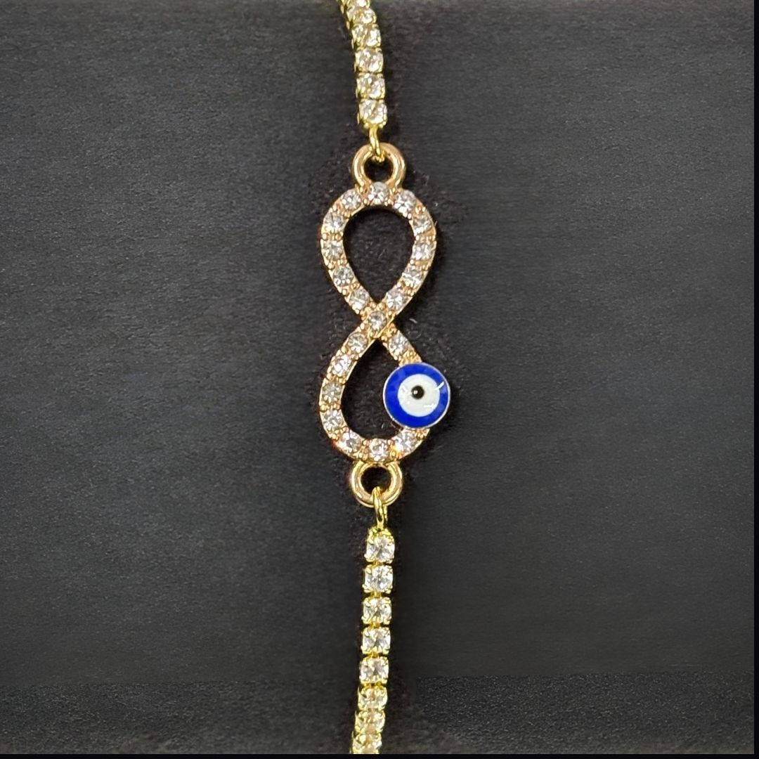 Adjustable Evil Eye Infinity Bracelet with Cubic Zirconia