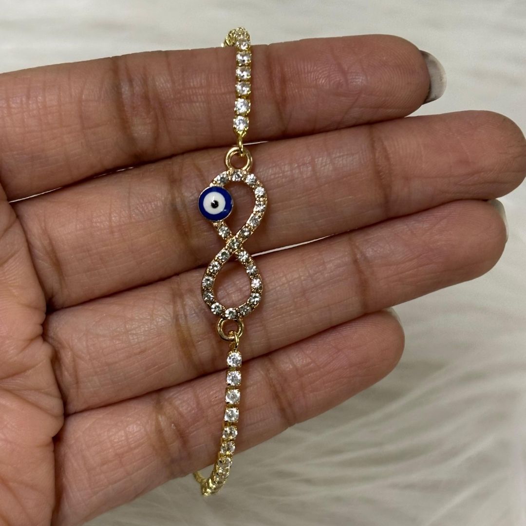 Adjustable Evil Eye Infinity Bracelet with Cubic Zirconia
