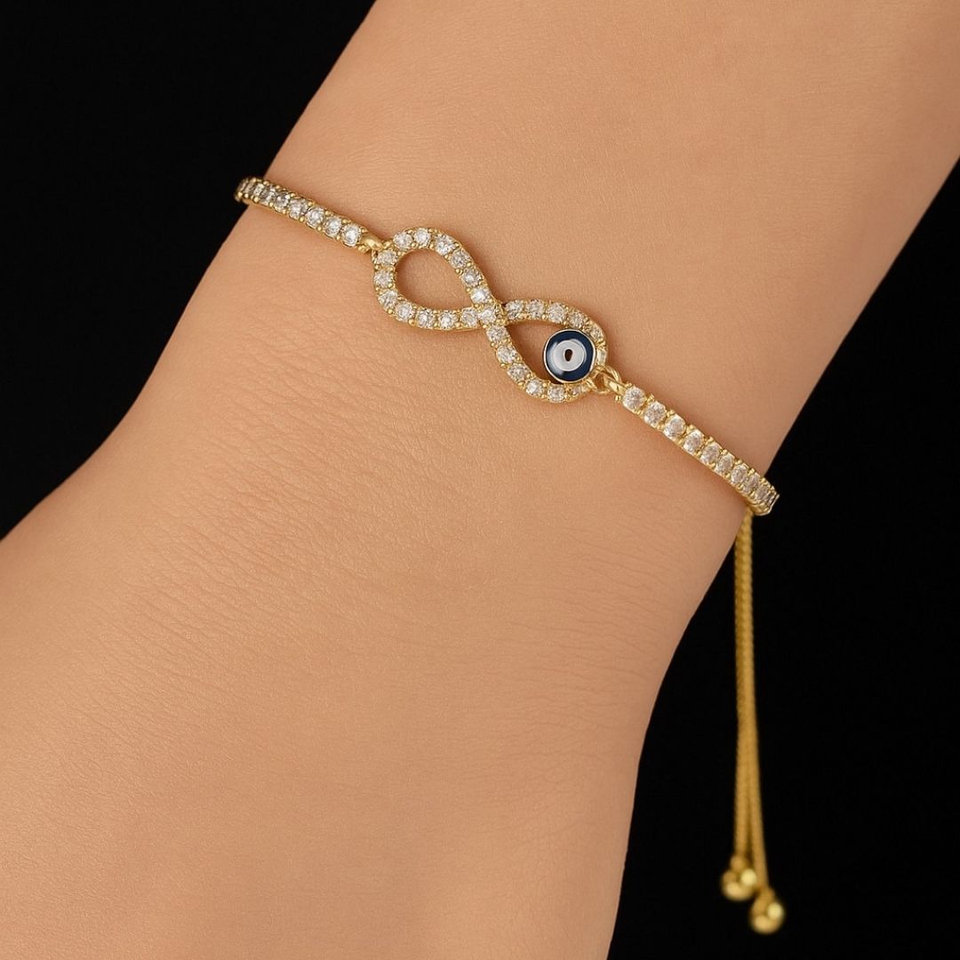 Adjustable Evil Eye Infinity Bracelet with Cubic Zirconia