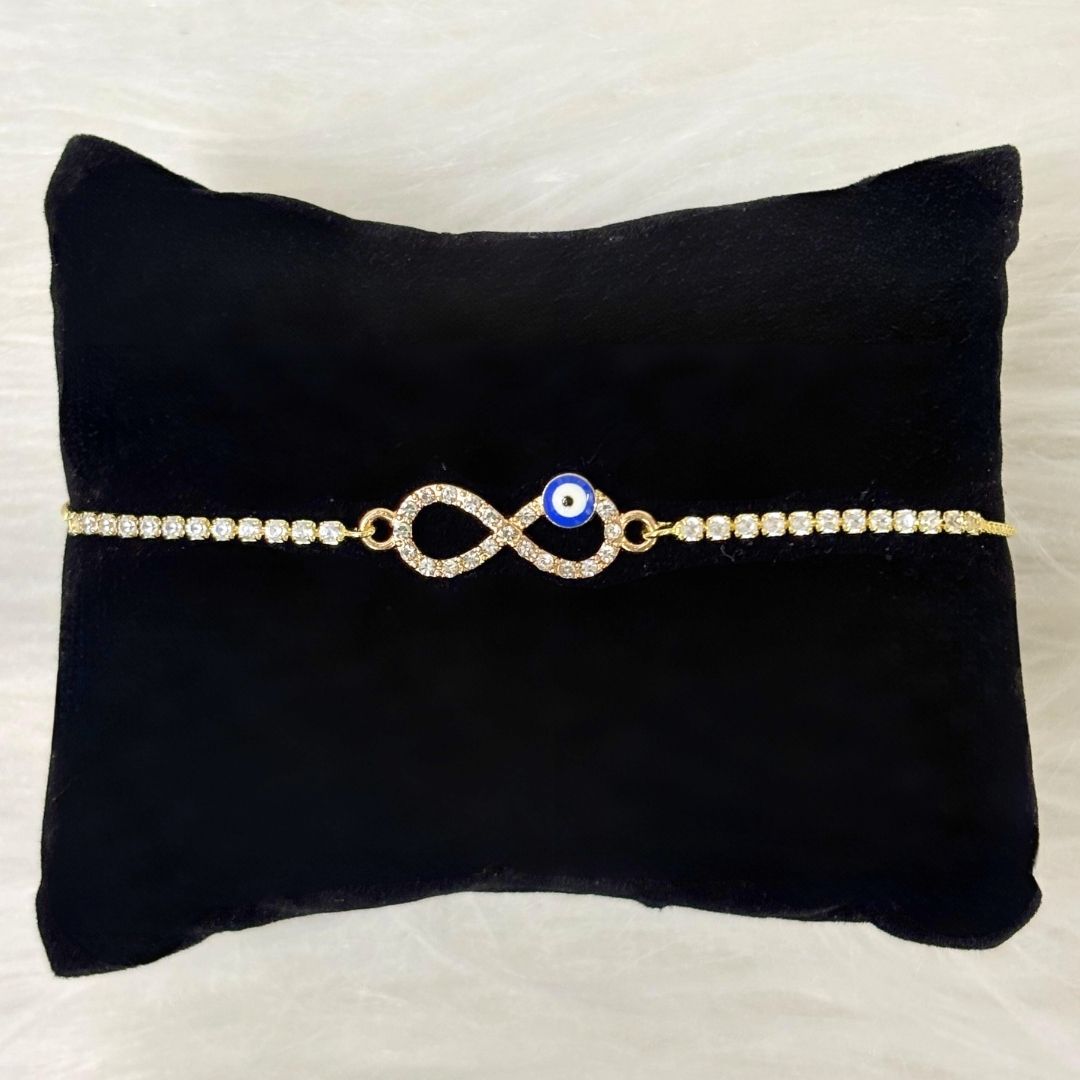 Adjustable Evil Eye Infinity Bracelet with Cubic Zirconia