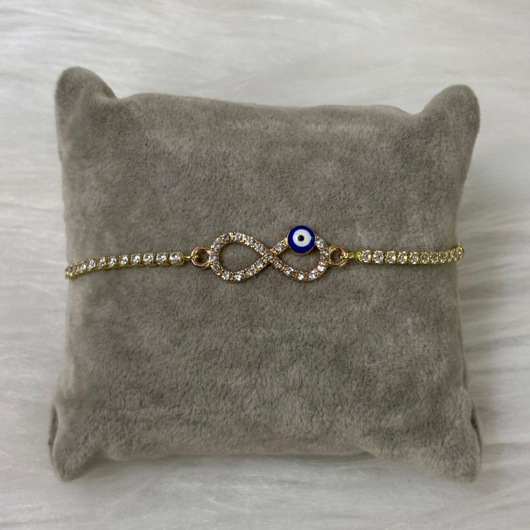 Adjustable Evil Eye Infinity Bracelet with Cubic Zirconia