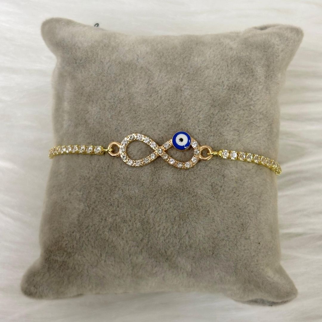 Adjustable Evil Eye Infinity Bracelet with Cubic Zirconia