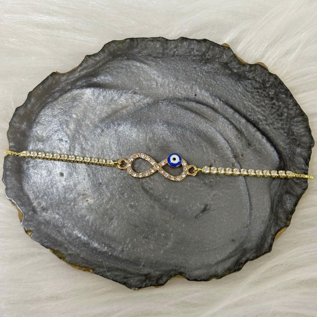 Adjustable Evil Eye Infinity Bracelet with Cubic Zirconia