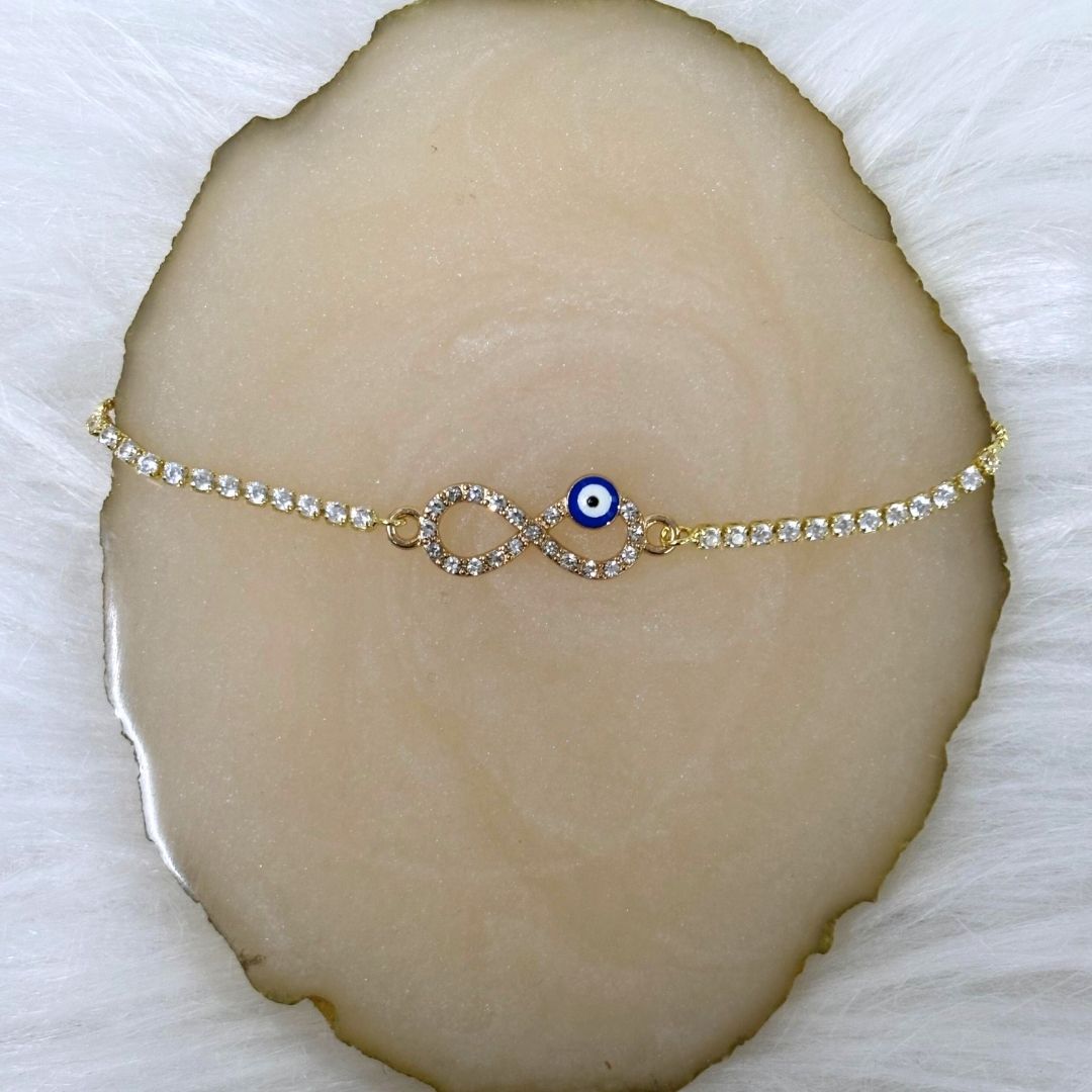 Adjustable Evil Eye Infinity Bracelet with Cubic Zirconia