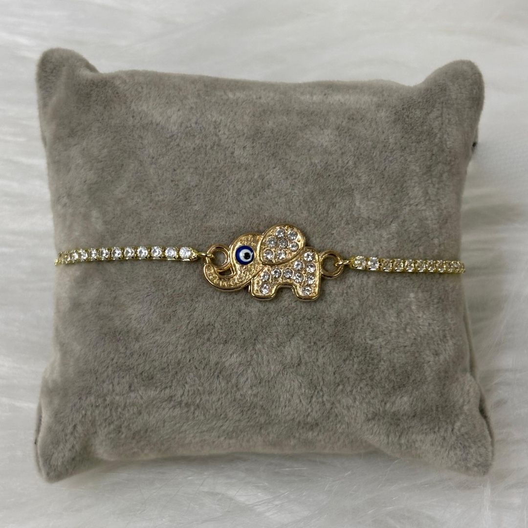 Adjustable Evil Eye Elephant Bracelet with Cubic Zirconia