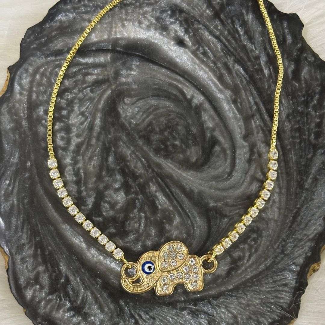 Adjustable Evil Eye Elephant Bracelet with Cubic Zirconia