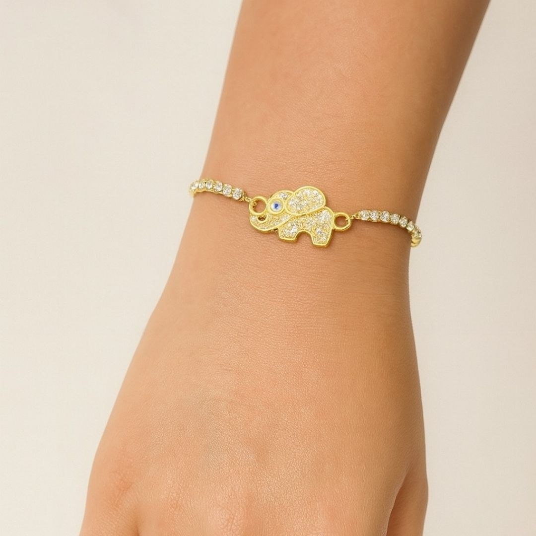 Adjustable Evil Eye Elephant Bracelet with Cubic Zirconia