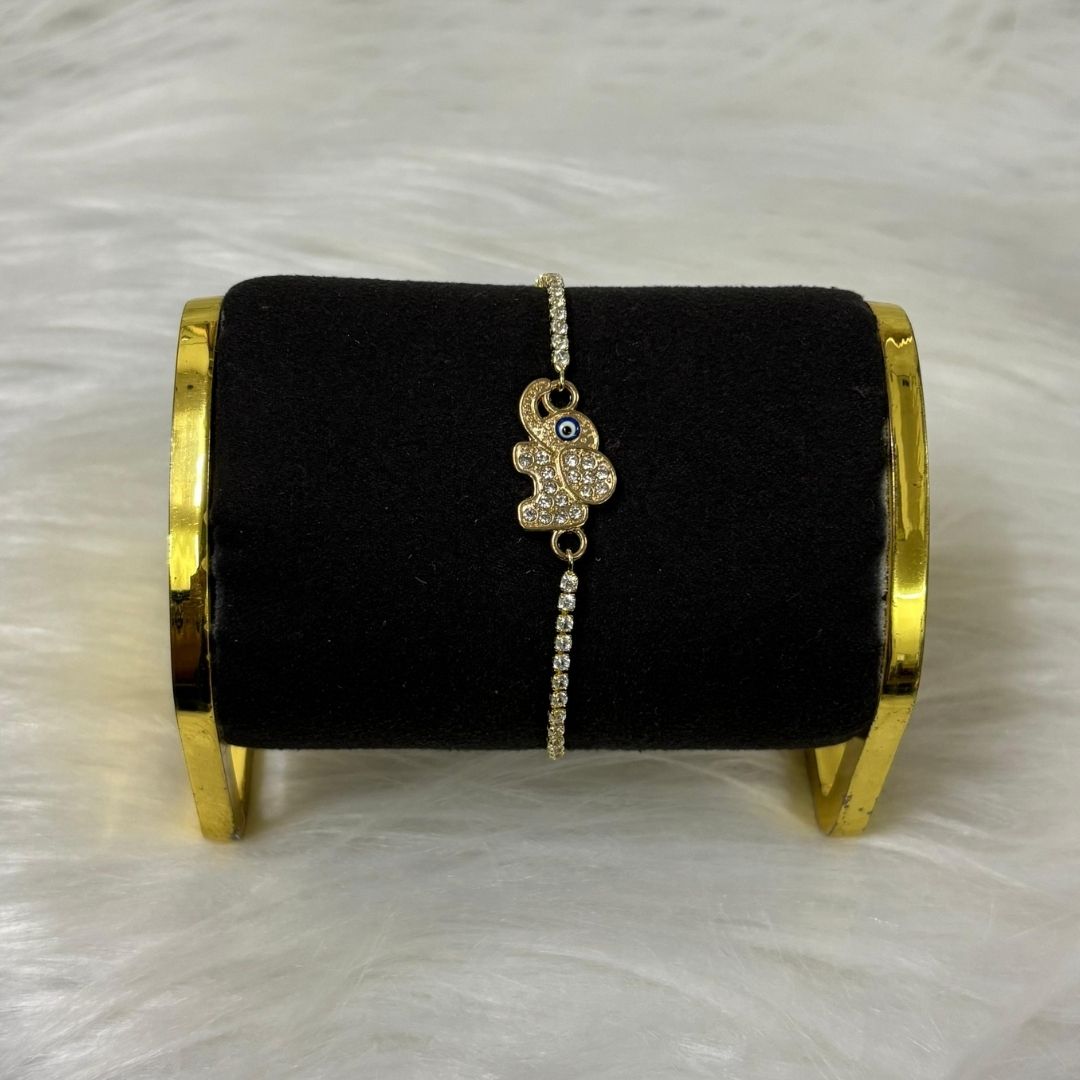 Adjustable Evil Eye Elephant Bracelet with Cubic Zirconia