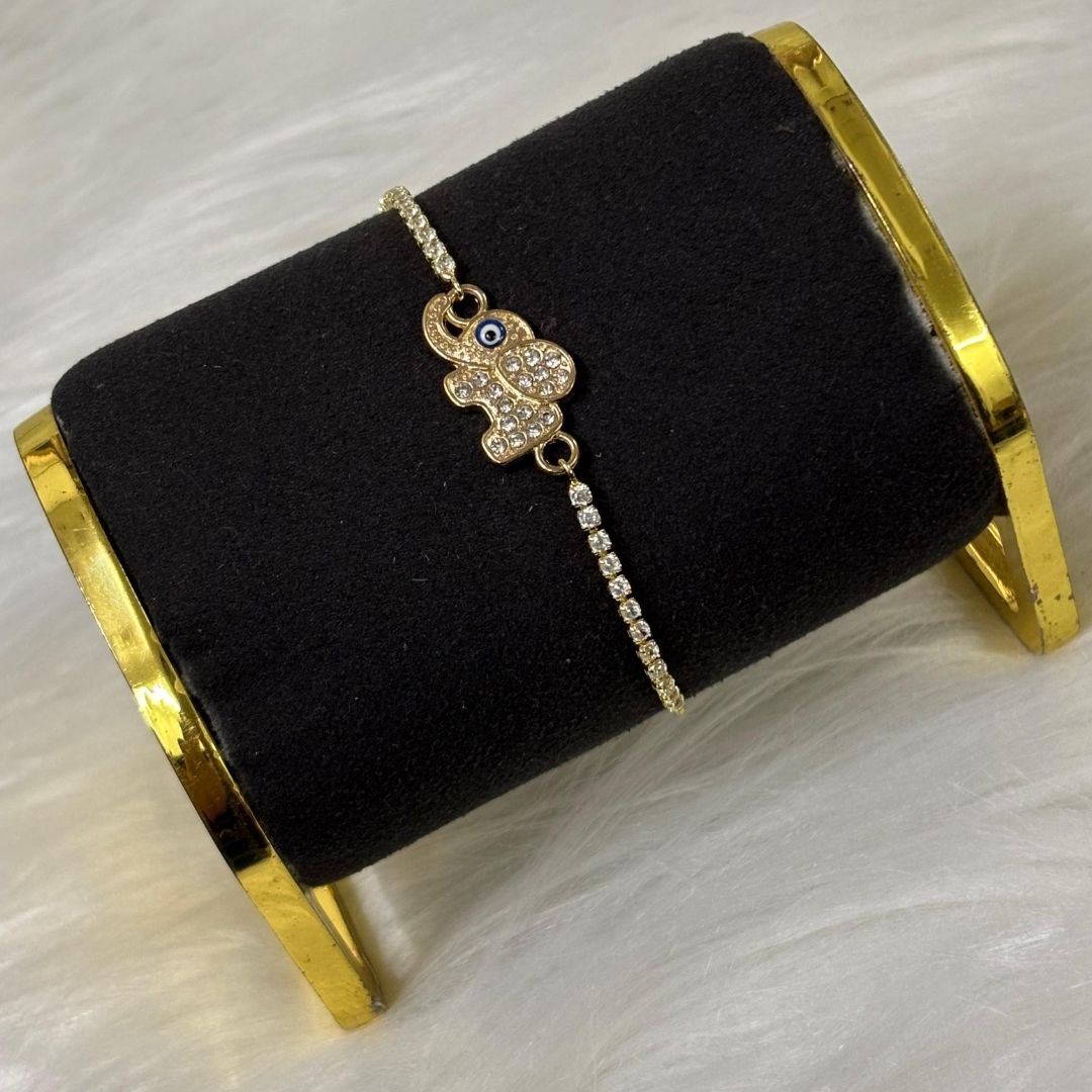 Adjustable Evil Eye Elephant Bracelet with Cubic Zirconia