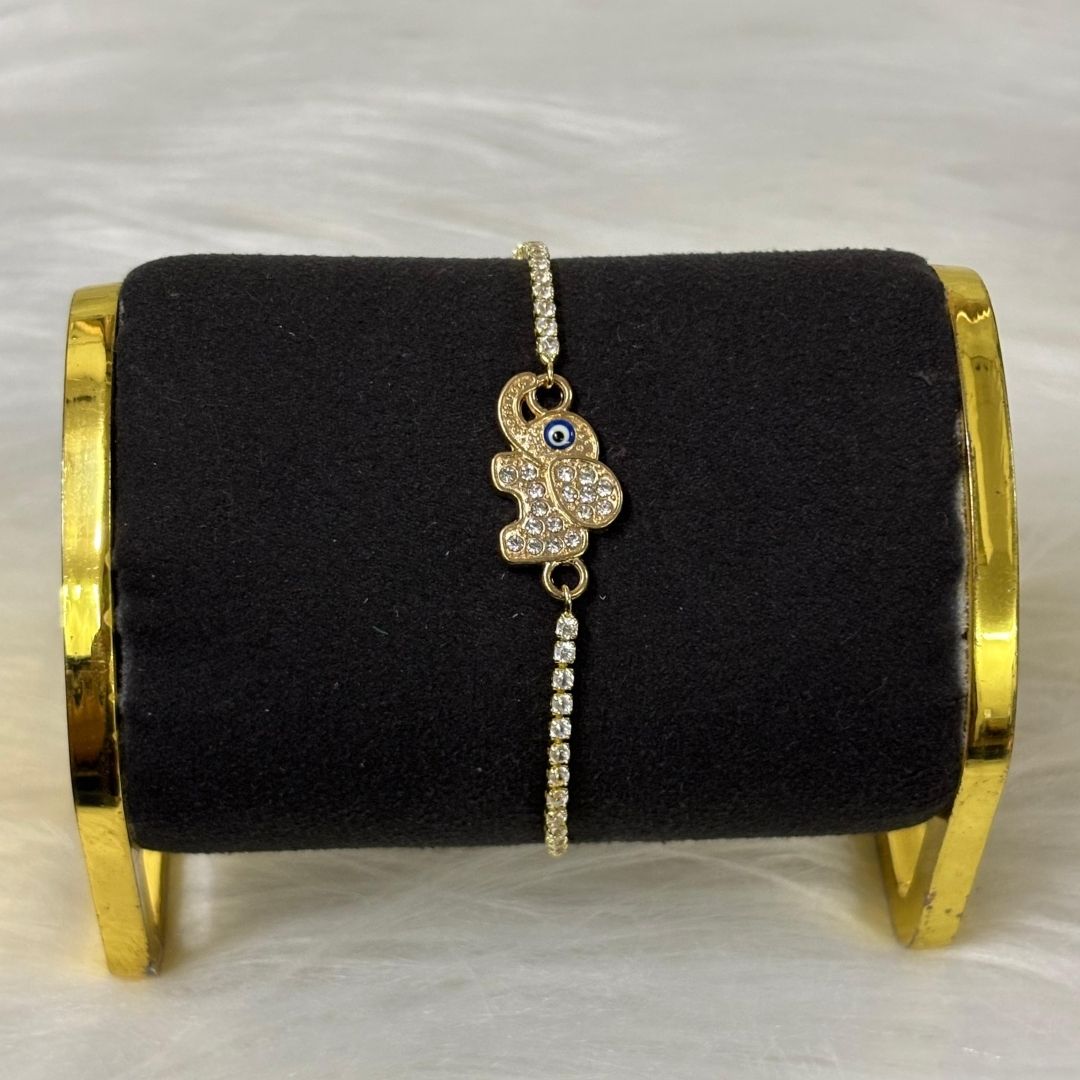 Adjustable Evil Eye Elephant Bracelet with Cubic Zirconia