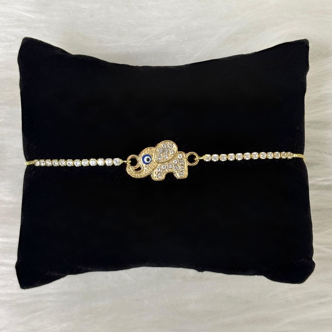 Adjustable Evil Eye Elephant Bracelet with Cubic Zirconia