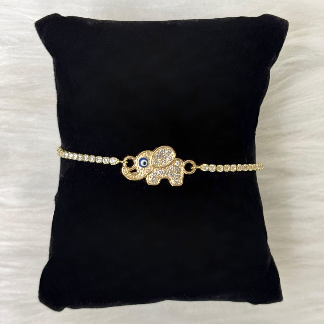 Adjustable Evil Eye Elephant Bracelet with Cubic Zirconia