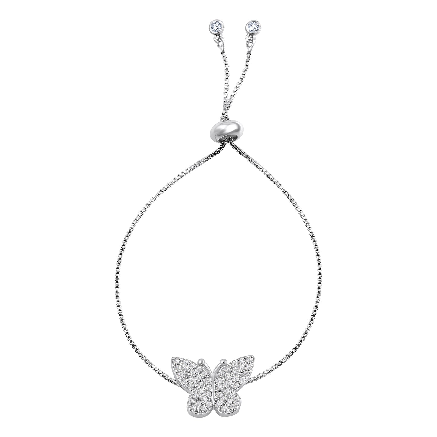 Bdiva Adjustable Rhodium-Plated Butterfly Bracelet with Cubic Zirconia