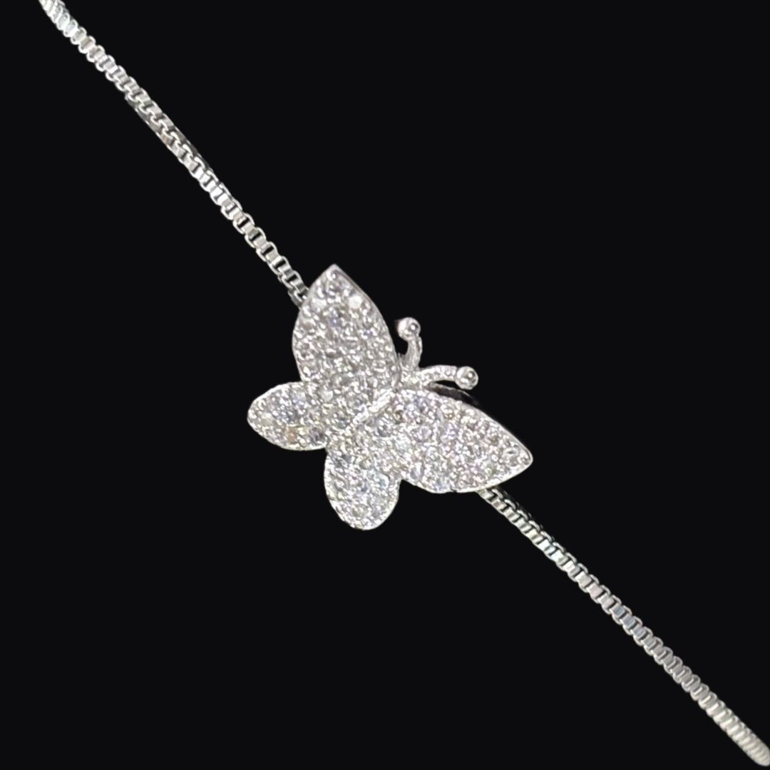 Bdiva Adjustable Rhodium-Plated Butterfly Bracelet with Cubic Zirconia
