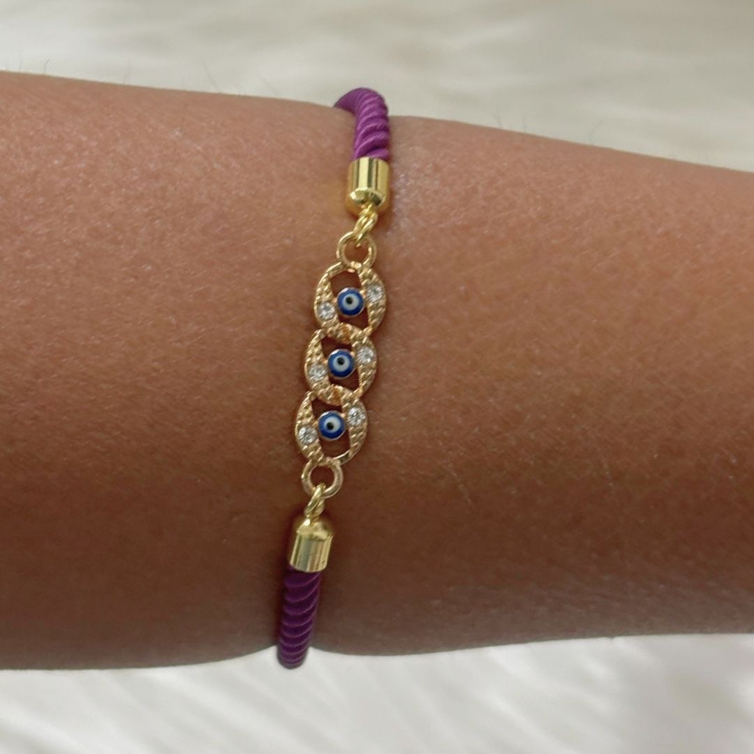 Bdiva Handcrafted Round 18k Gold-Plated Evil Eye Adjustable Bracelet