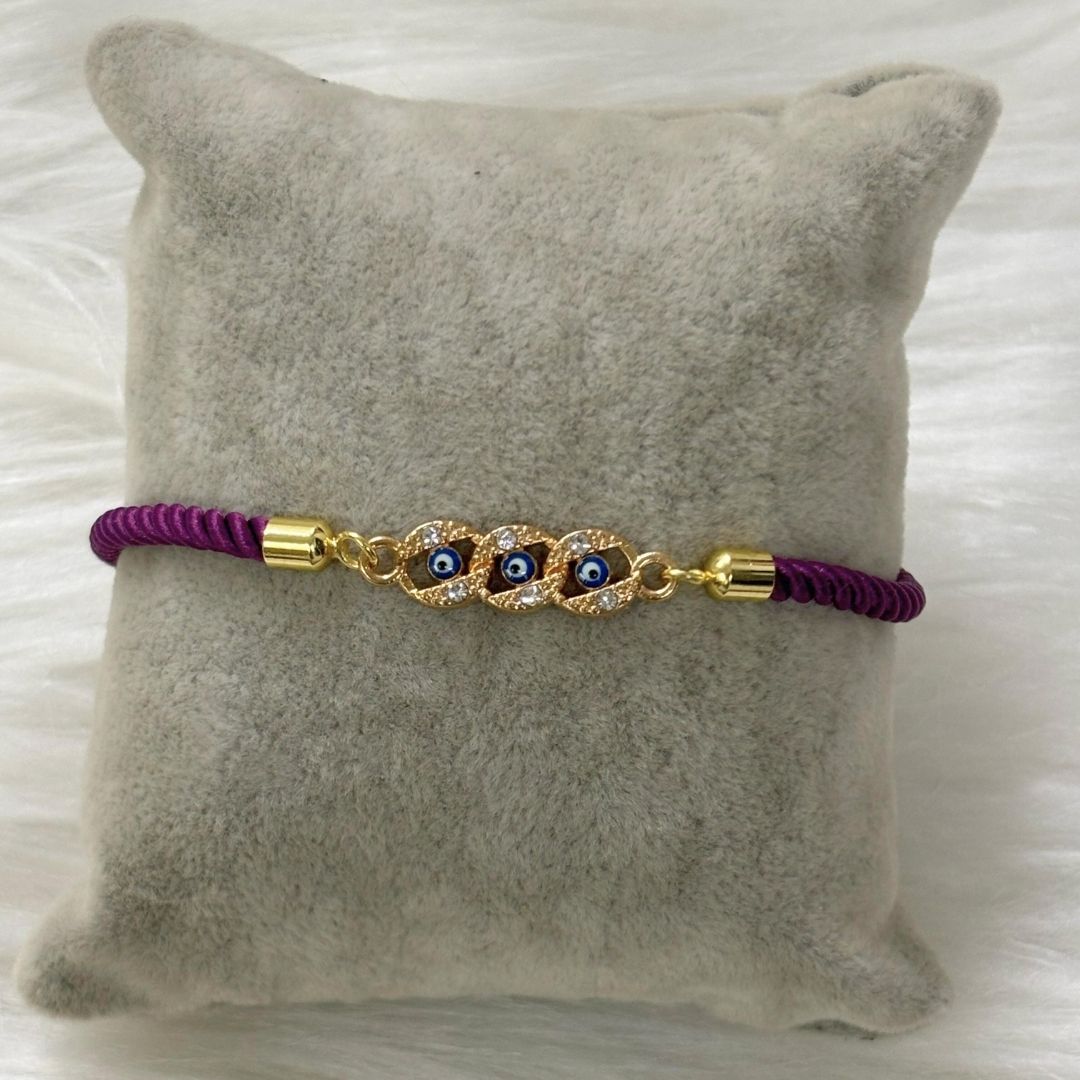 Bdiva Handcrafted Round 18k Gold-Plated Evil Eye Adjustable Bracelet