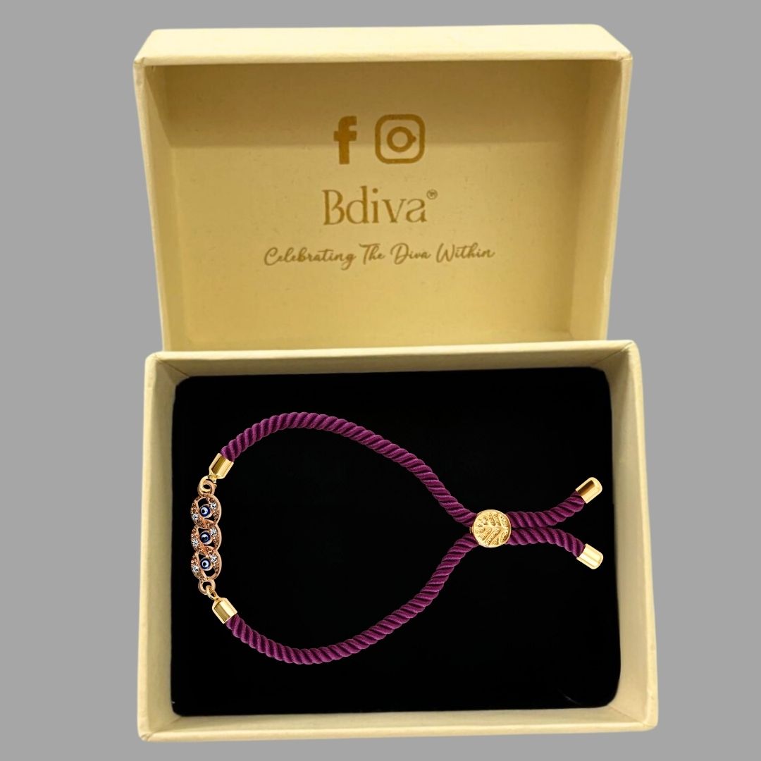 Bdiva Handcrafted Round 18k Gold-Plated Evil Eye Adjustable Bracelet