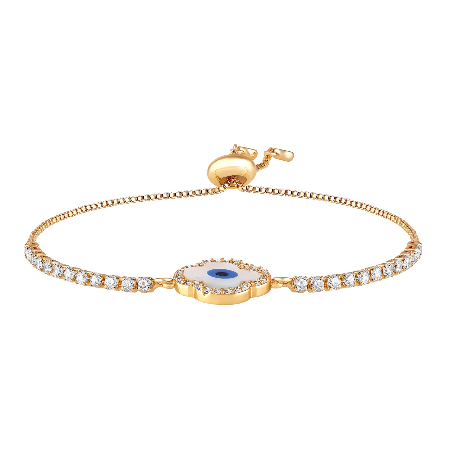 Bdiva 18k Gold Plated Adjustable Evil Eye Bracelet with Cubic Zirconia