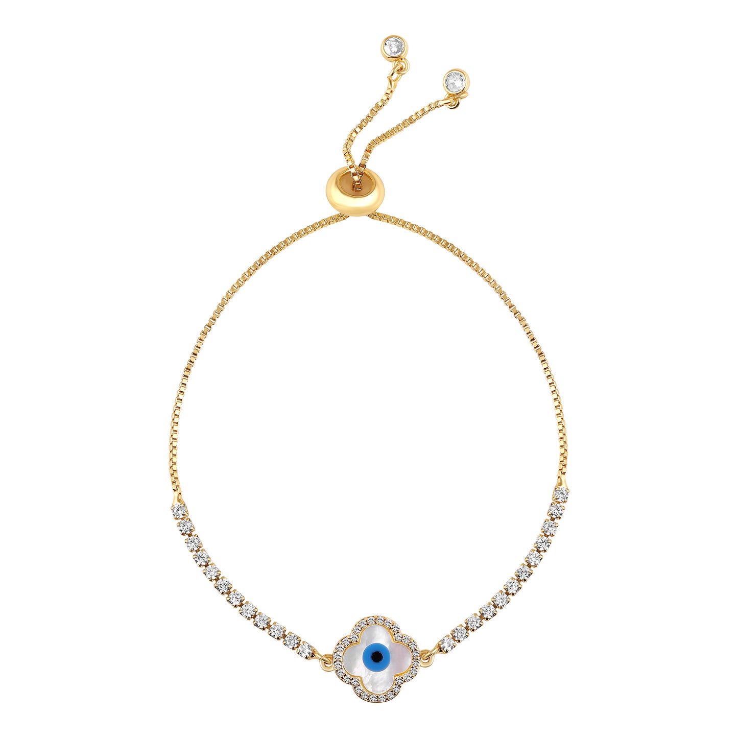 Bdiva 18k Gold Plated Adjustable Evil Eye Bracelet with Cubic Zirconia