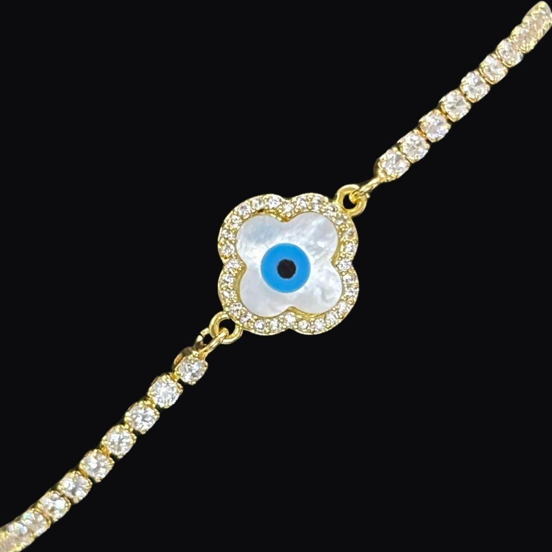 Bdiva 18k Gold Plated Adjustable Evil Eye Bracelet with Cubic Zirconia