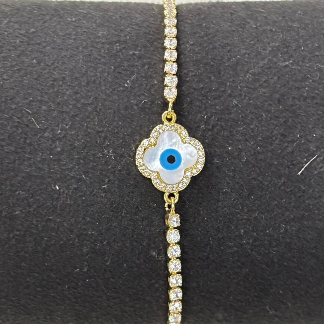 Bdiva 18k Gold Plated Adjustable Evil Eye Bracelet with Cubic Zirconia
